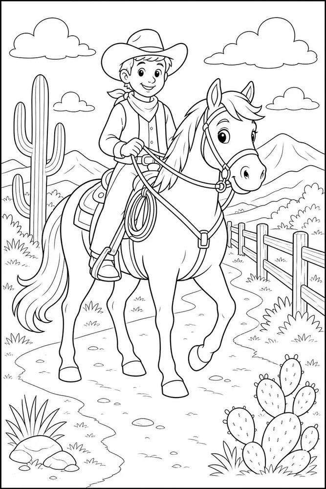 Cowboy Horse Saddle Trail coloring page