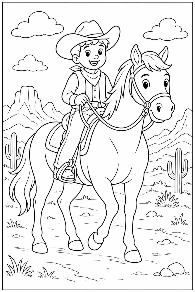 Cowboy Horse Simple Cowboy Horse coloring page
