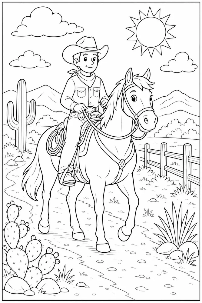 Cowboy Horse Trail Ride coloring page