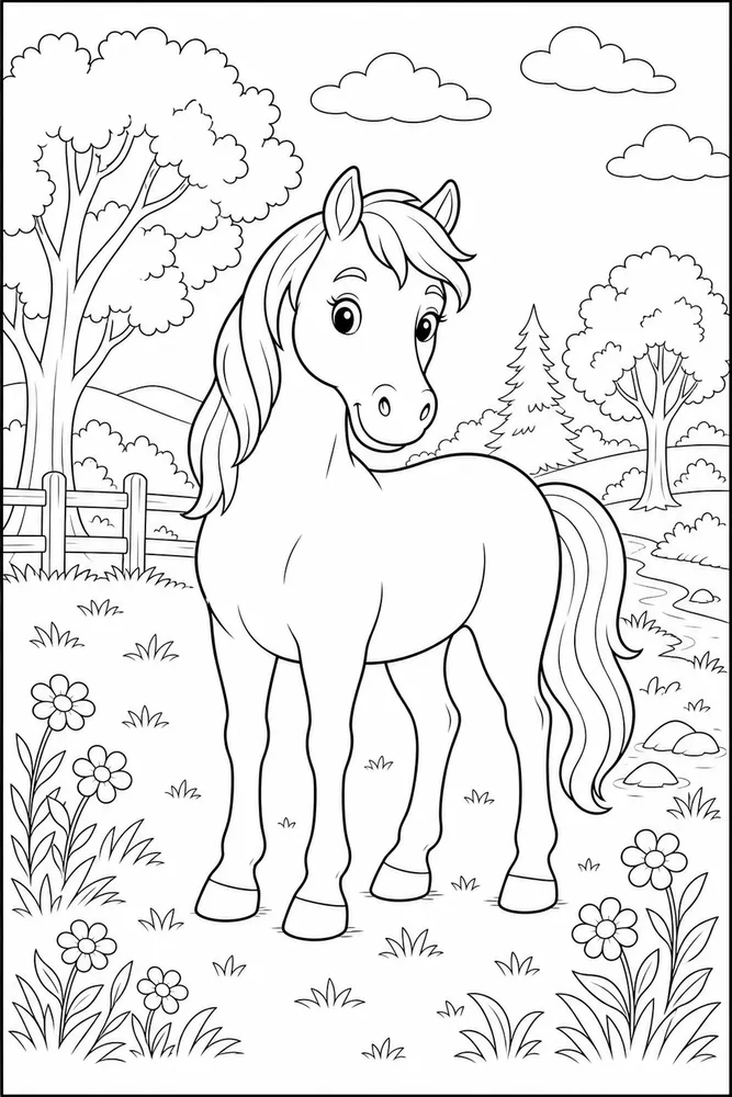 Cute Horse Gentle Friend coloring page