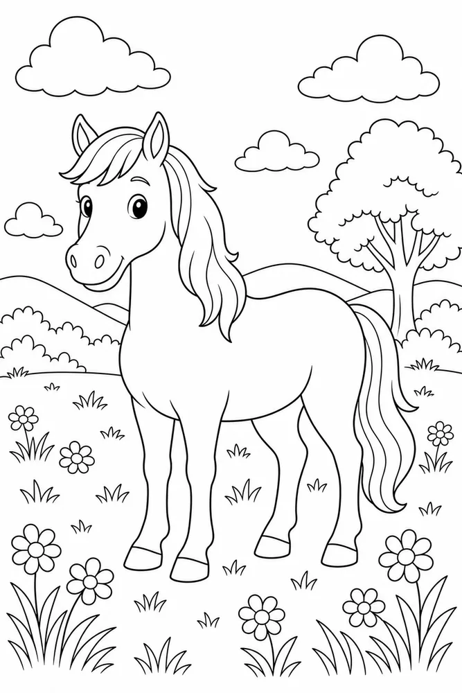 Cute Horse Heart Free Meadow coloring page