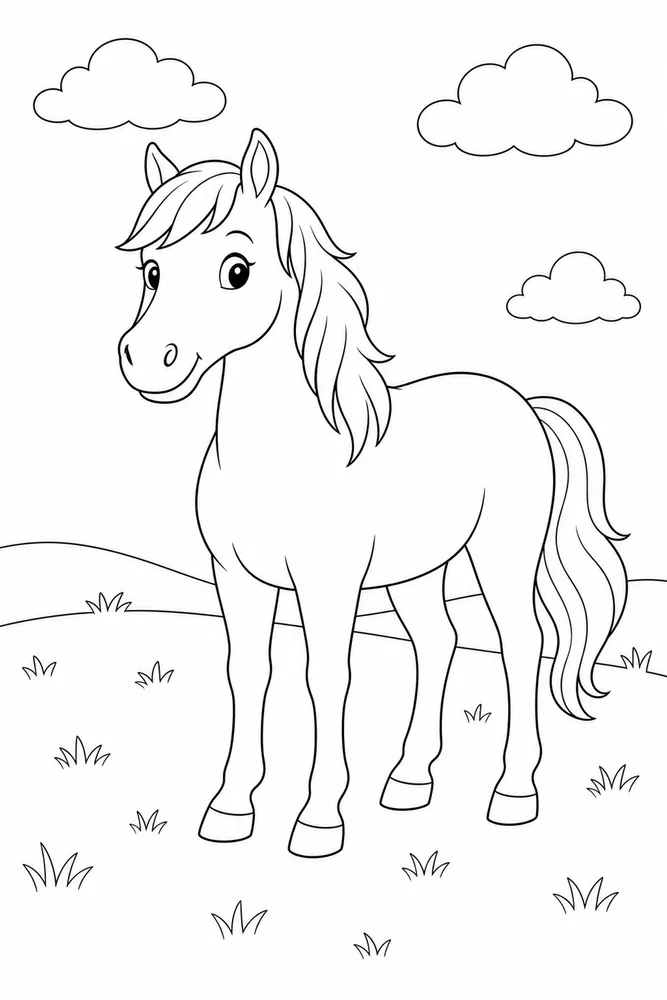 Cute Horse Little Bow Free Scene coloring page