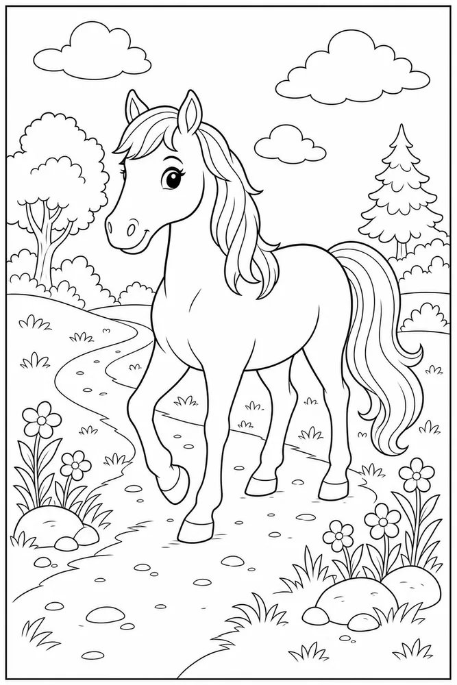 Cute Horse Playful Trail coloring page