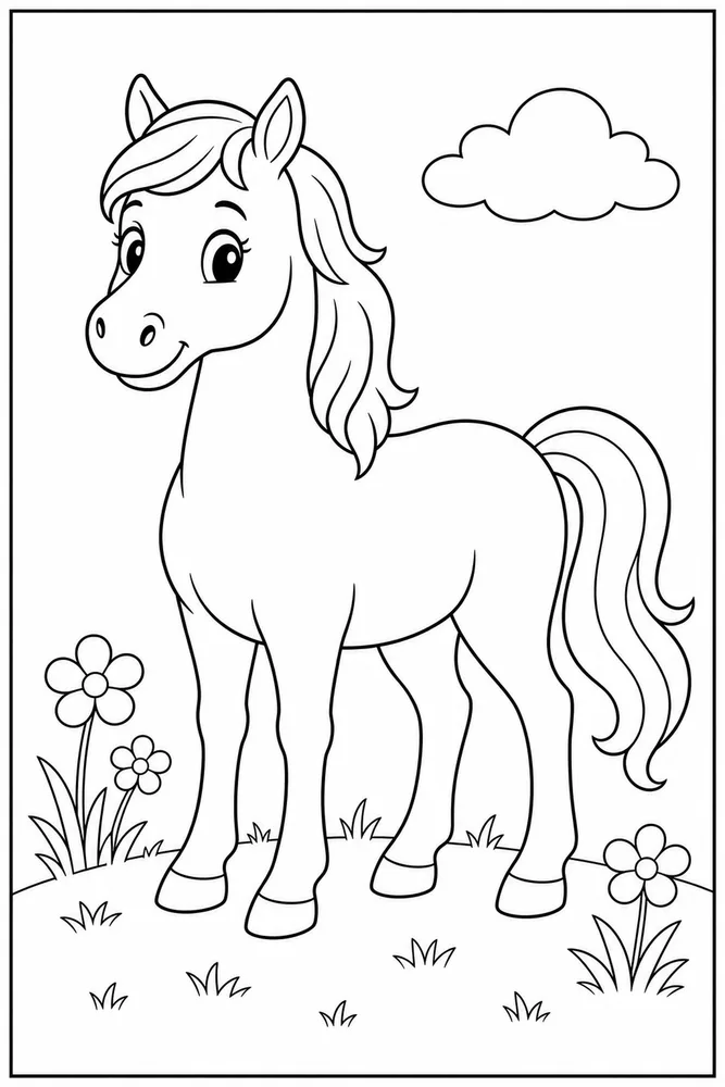 Cute Horse Rounded Outline coloring page
