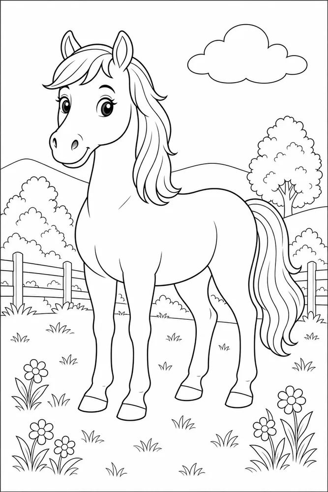 Cute Horse Simple Cloud coloring page
