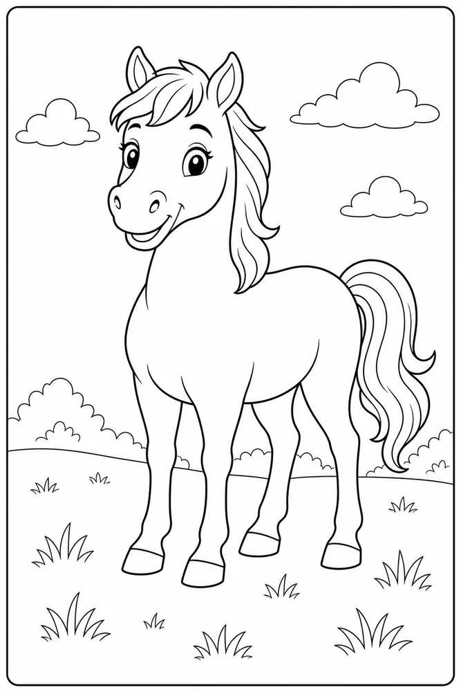 Cute Horse Smiling Pose coloring page