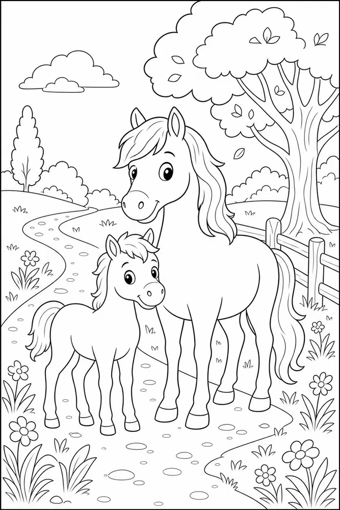 Cute Horse Storybook Path coloring page