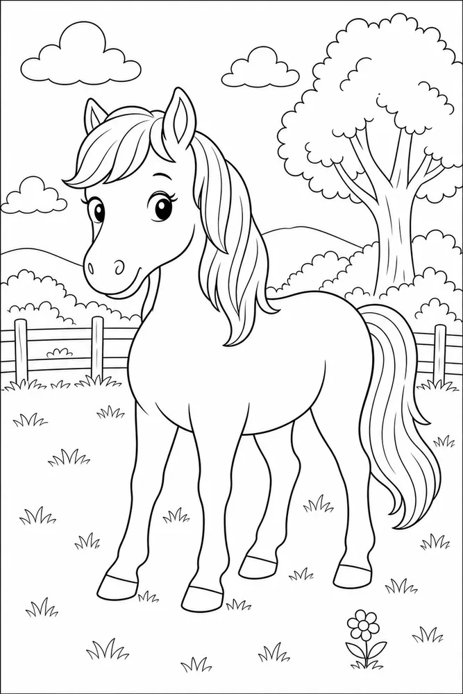 Cute Horse Tiny Flower coloring page