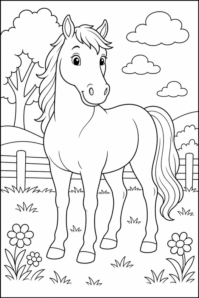Easy Horse Friendly Face coloring page