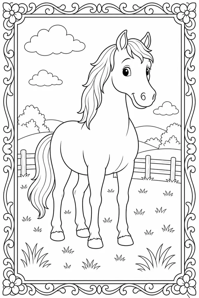 Easy Horse Large Border coloring page