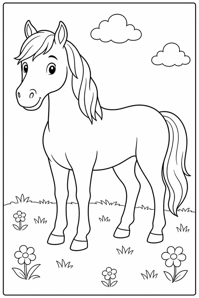 Easy Horse Large Simple Outline coloring page