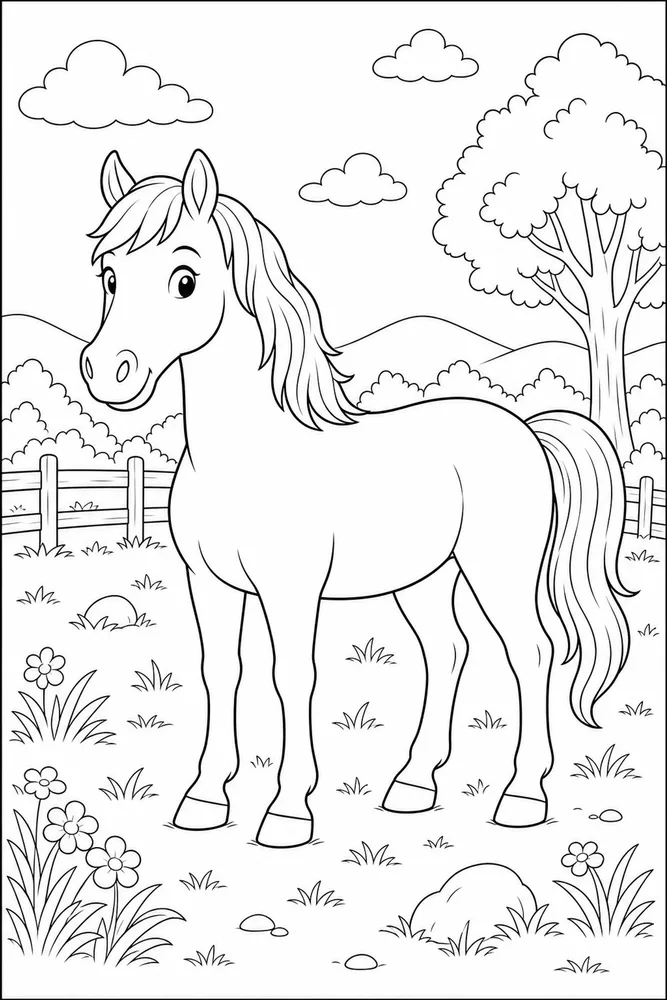 Easy Horse Open Background coloring page