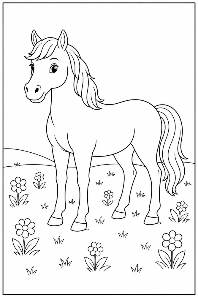 Easy Horse Simple Meadow coloring page