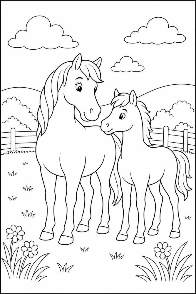 Easy Horse Two Big Shapes coloring page
