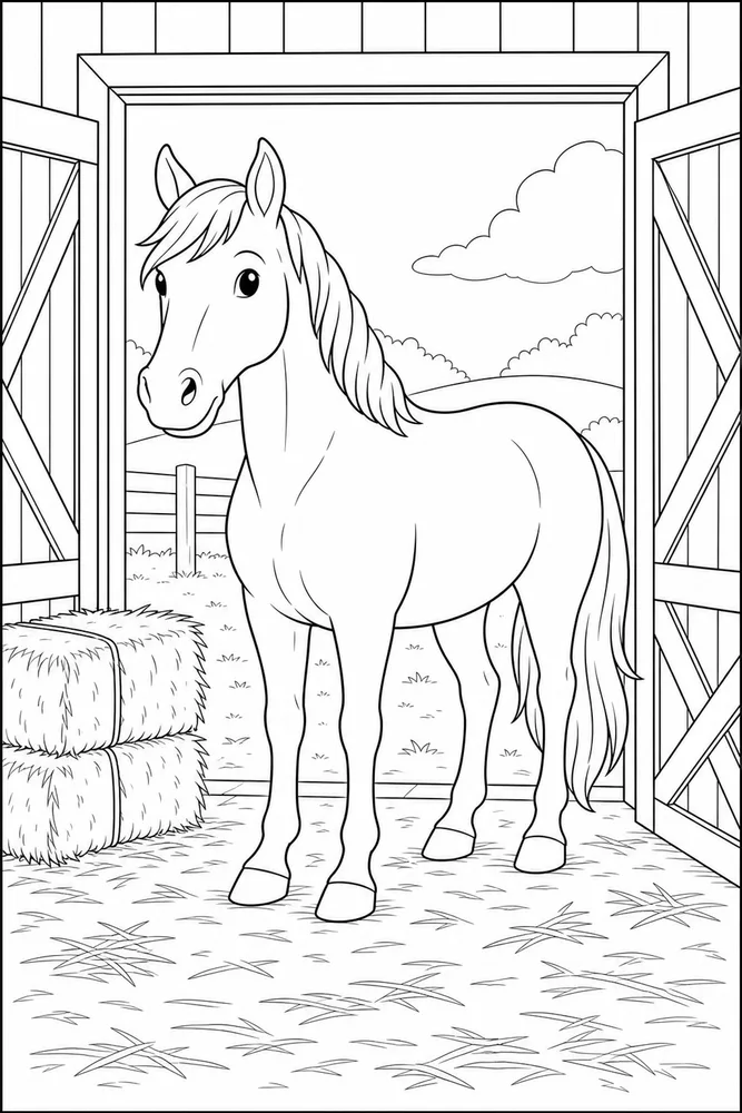 Farm Horse Barn Doorway coloring page