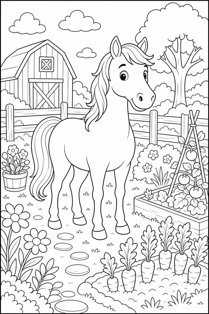 Farm Horse Farm Garden coloring page