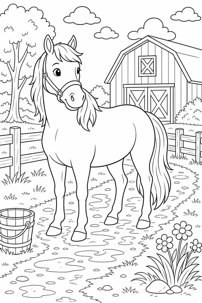 Farm Horse Muddy Boots Path coloring page