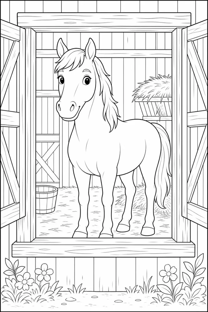 Farm Horse Stable Window coloring page