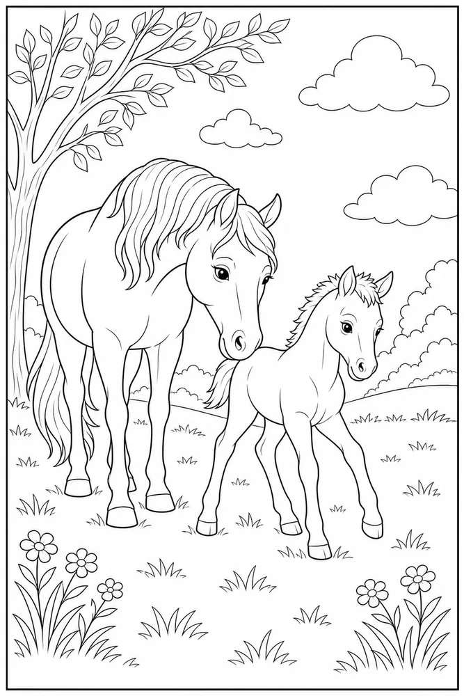 Horse And Foal First Steps coloring page