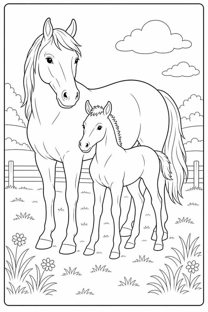 Horse And Foal Foal Beside Mare coloring page
