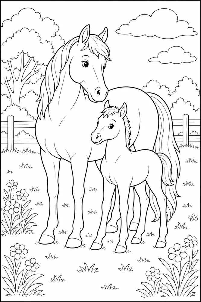 Horse And Foal Simple Foal Pair coloring page
