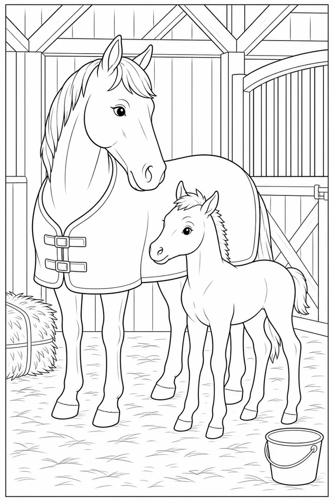Horse And Foal Stable Blanket coloring page