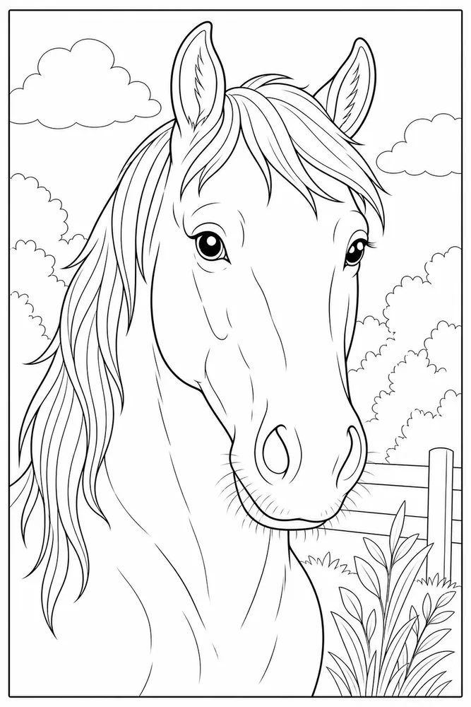 Horse Head Curled Whiskers coloring page