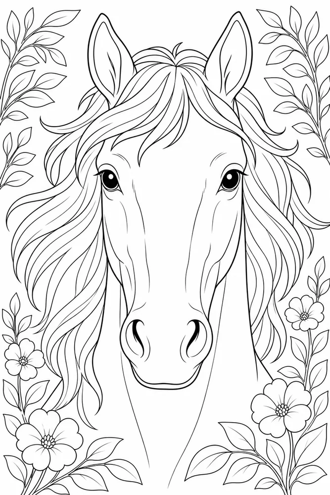 Horse Head Front Head Portrait coloring page