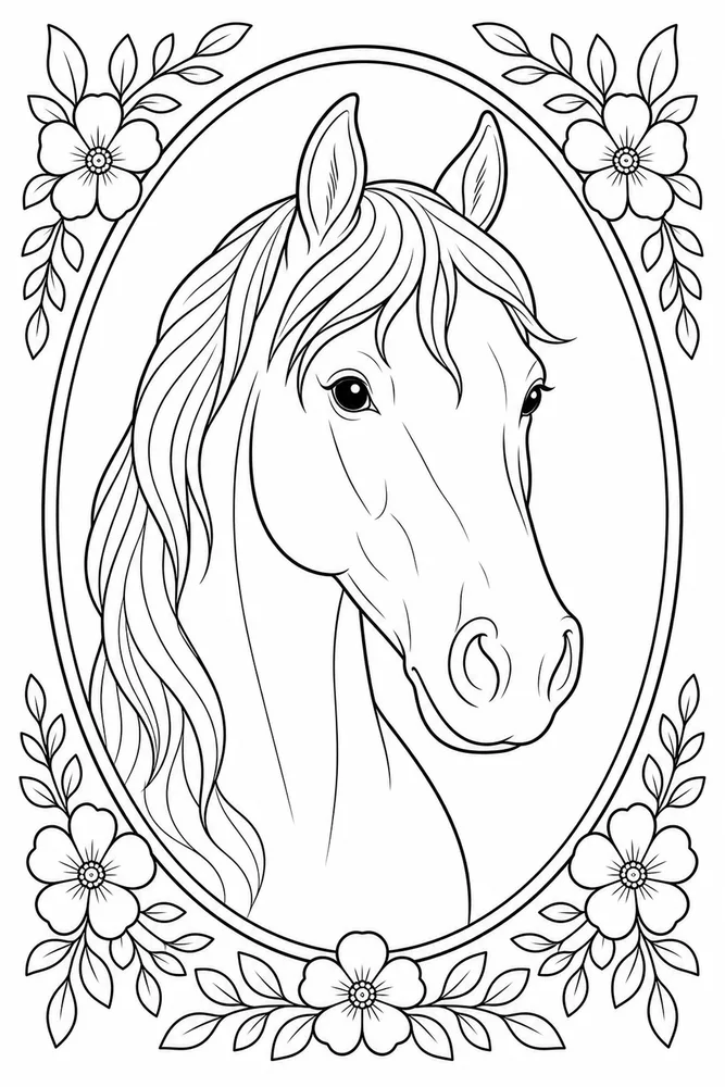 Horse Head Head In Oval Frame coloring page