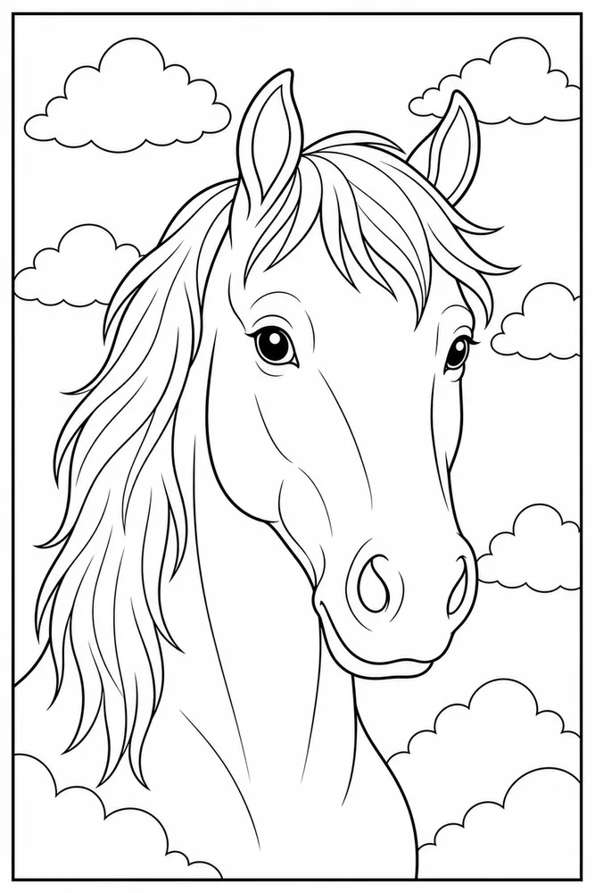 Horse Head Head With Clouds coloring page