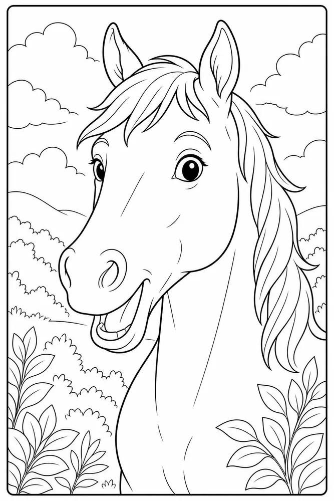 Horse Head Open Mouth Friendly coloring page