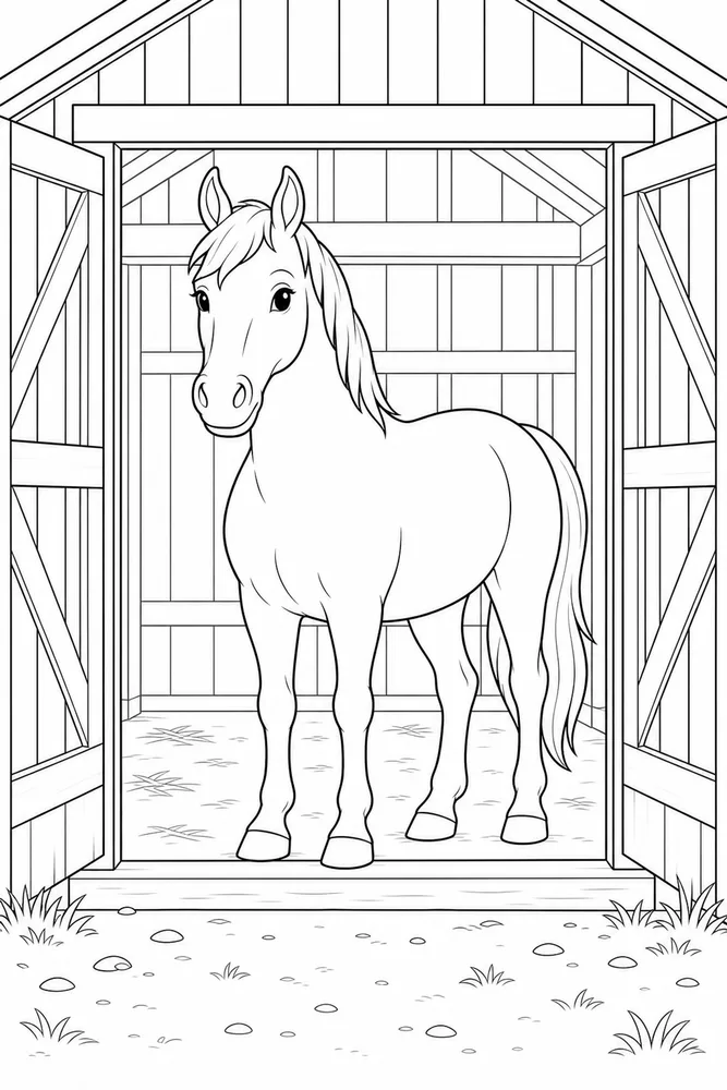 Horse Horse Barn Doorway coloring page