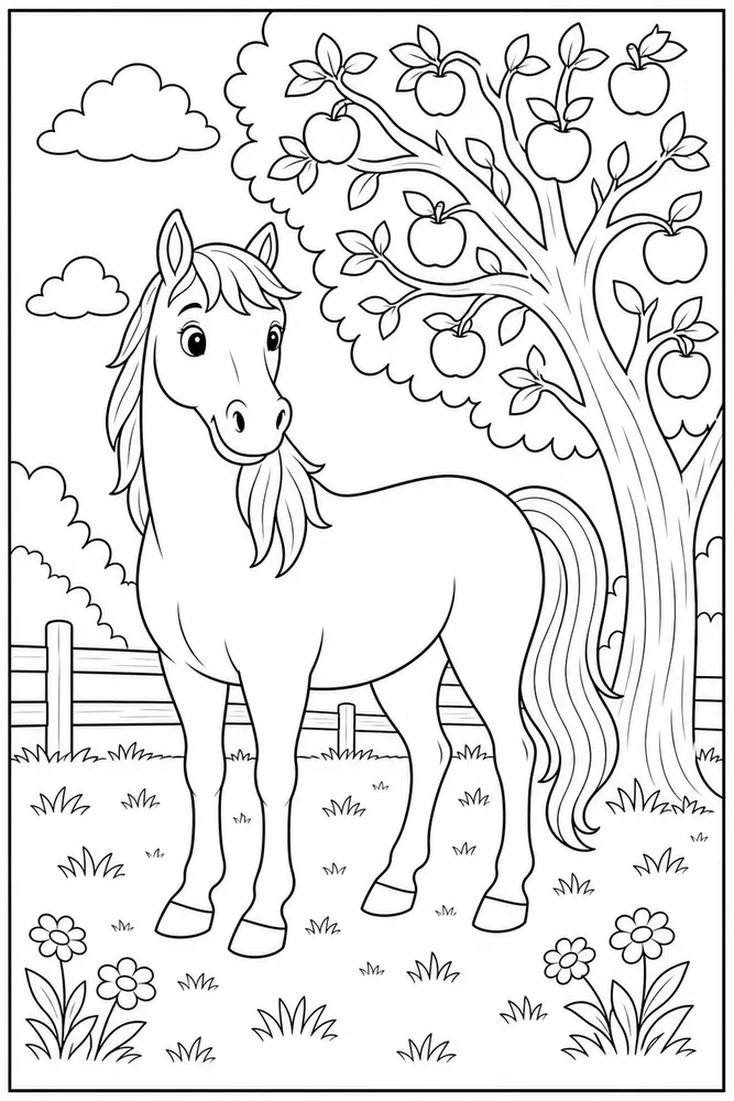 Horse Horse By Apple Tree coloring page