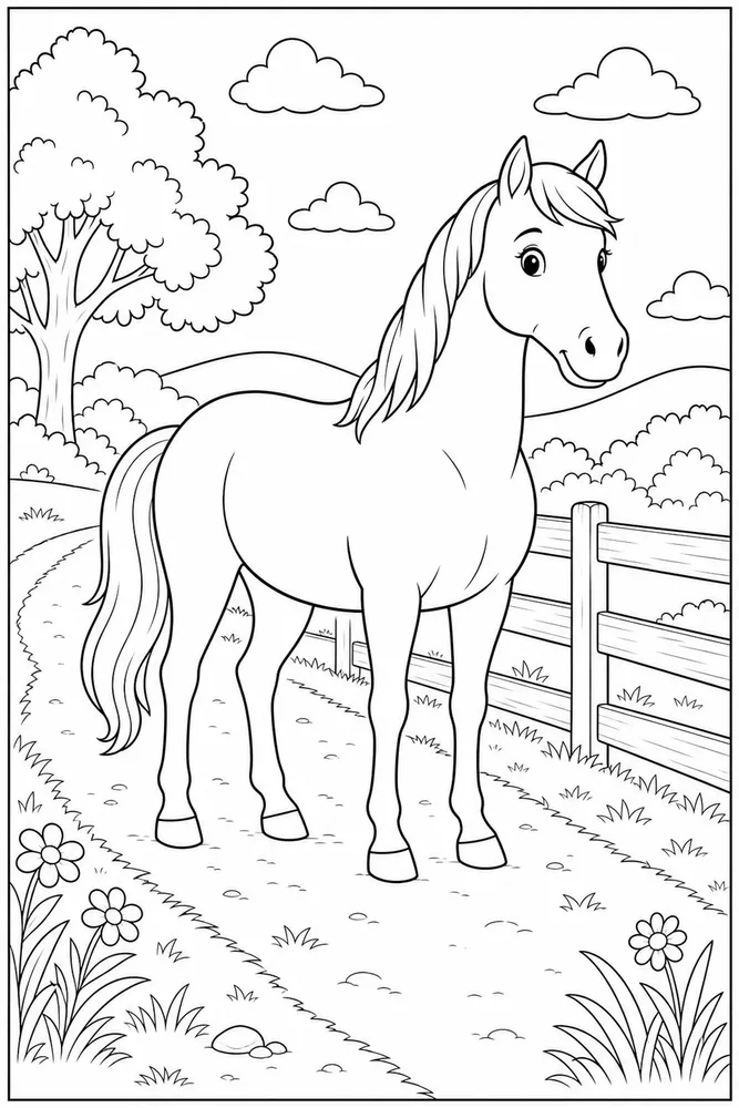 Horse Horse Fence Path coloring page