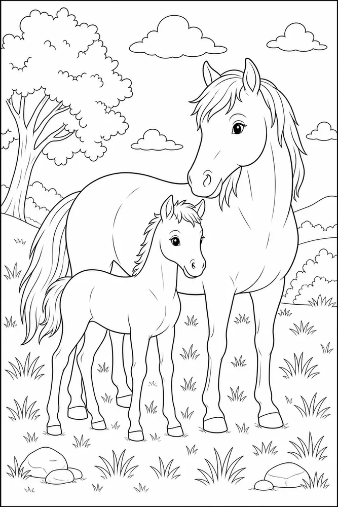 Horse Horse Foal Beside Parent coloring page