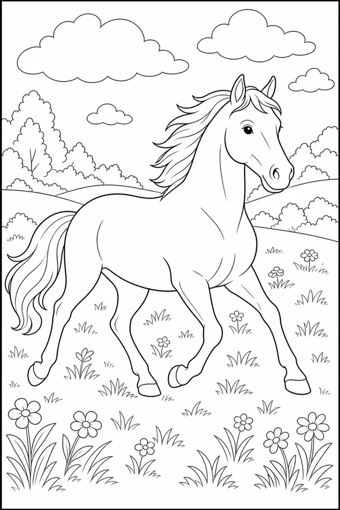 Horse Horse Meadow Trot coloring page