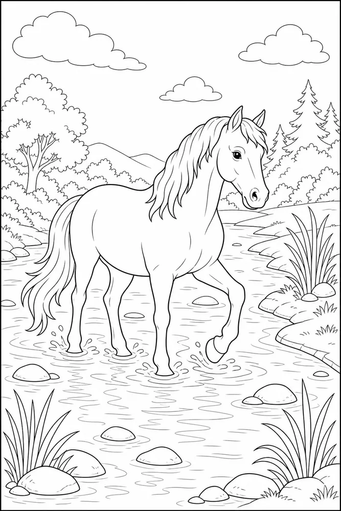 Horse Horse River Crossing coloring page