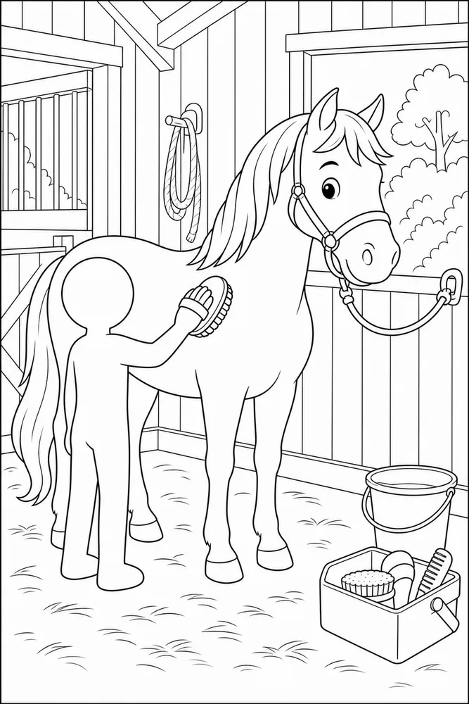 Horse Horse Stable Grooming coloring page