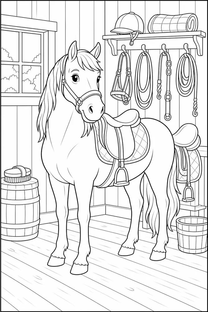 Horse With Saddle Barn Tack Room coloring page