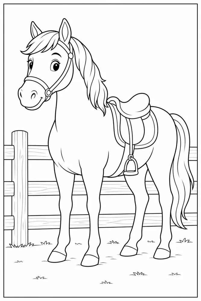 Horse With Saddle Fence Rail coloring page