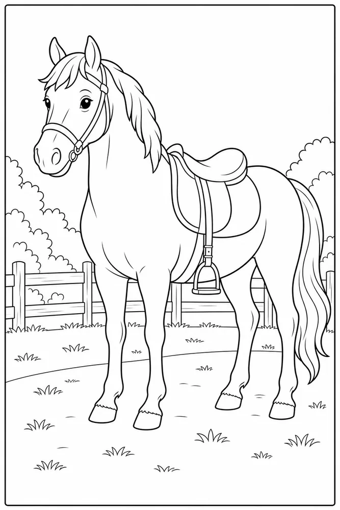 Horse With Saddle Stirrup Detail coloring page
