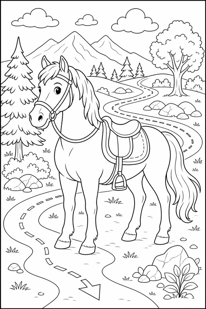 Horse With Saddle Trail Map Without Text coloring page