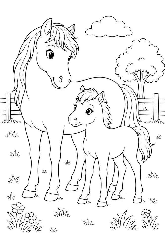 Pony Horse Pony And Foal coloring page
