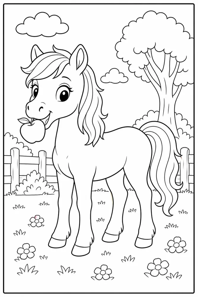 Pony Horse Pony Apple Snack coloring page