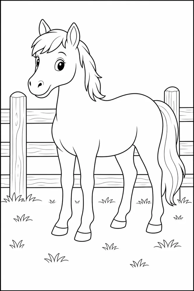 Pony Horse Pony Fence coloring page