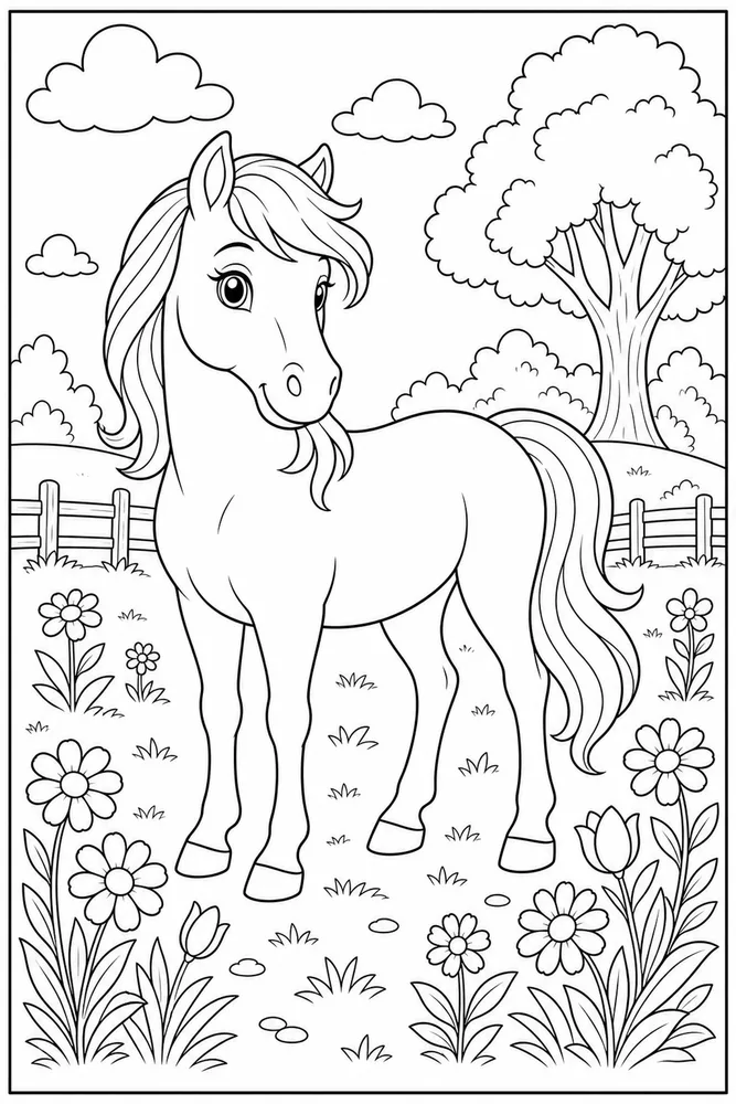 Pony Horse Pony With Flowers coloring page