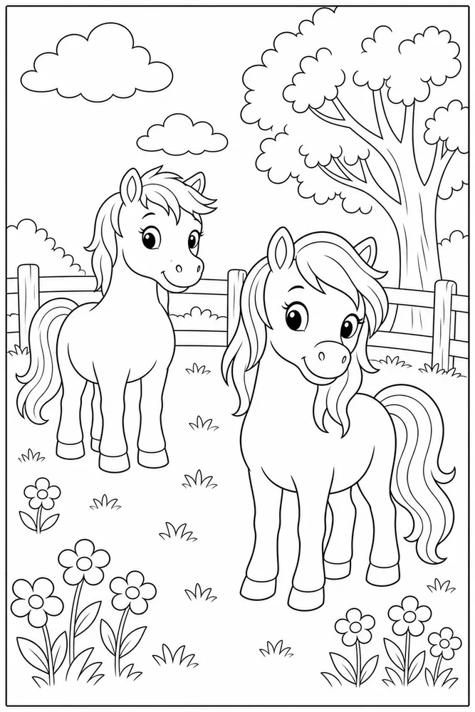 Pony Horse Small Pony Pasture coloring page
