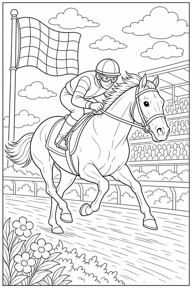 Race Horse Checkered Flag Without Text coloring page