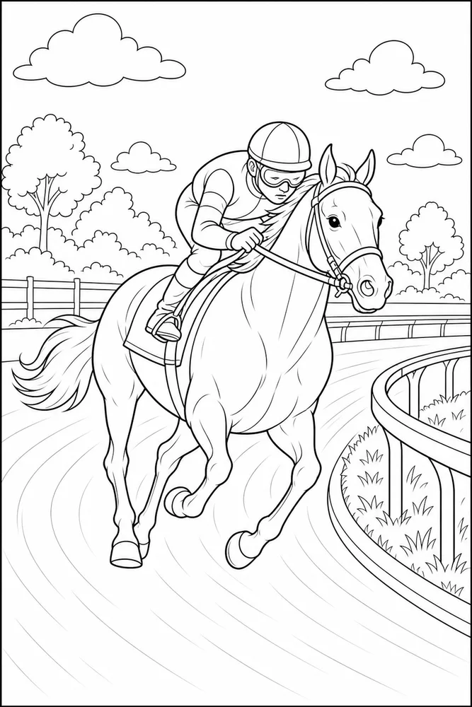 Race Horse Curving Track coloring page