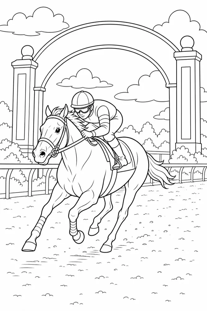 Race Horse Finish Arch Without Words coloring page